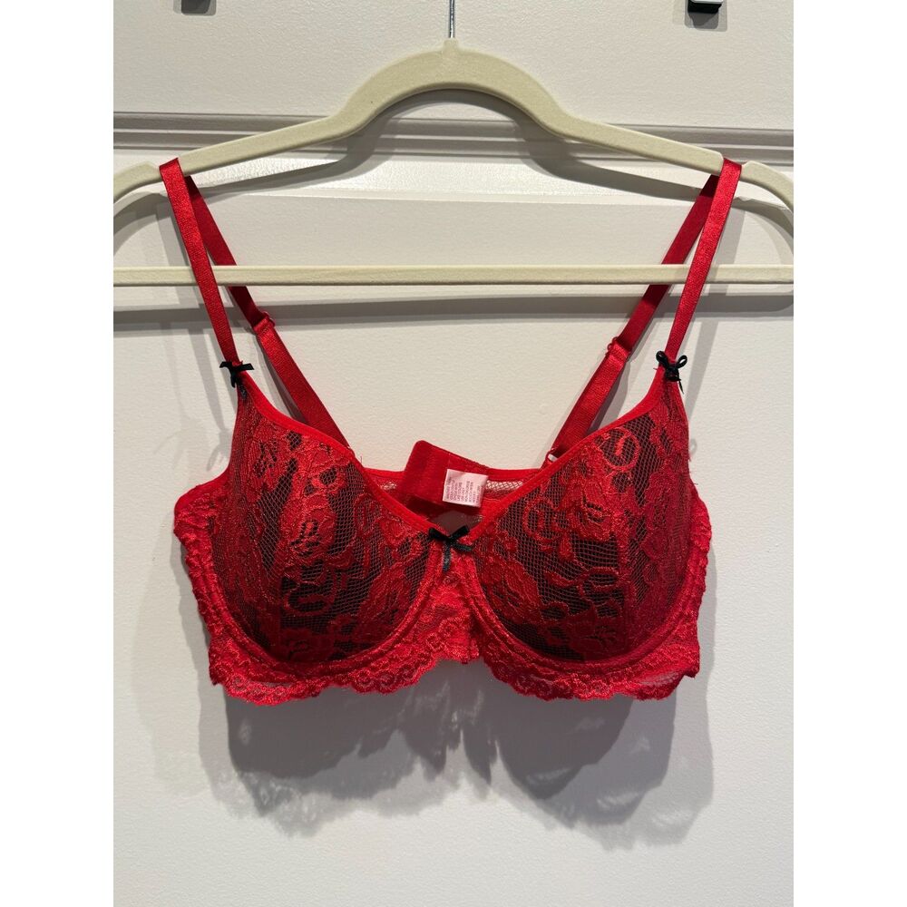 Native Intimates Vintage Y2K Red and Black Lace Bra EUC Size 34C Bows